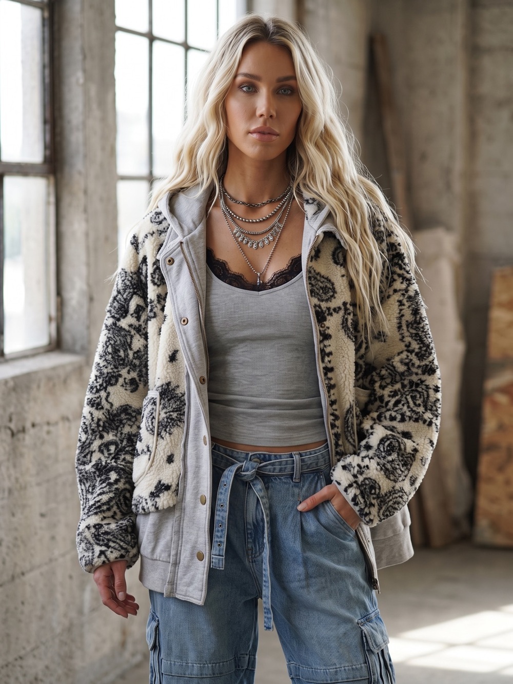 NWT Oli & Hali Bandana Paisley Print Oversized Layered Jacket Coat Shacket - Picture 2 of 9